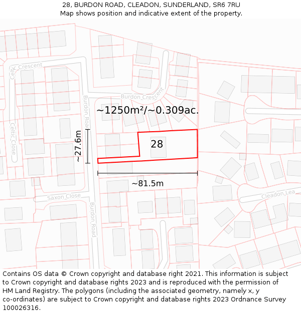 28, BURDON ROAD, CLEADON, SUNDERLAND, SR6 7RU: Plot and title map