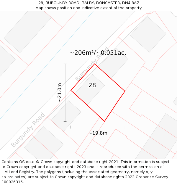 28, BURGUNDY ROAD, BALBY, DONCASTER, DN4 8AZ: Plot and title map