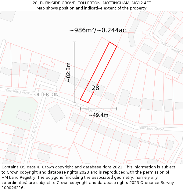 28, BURNSIDE GROVE, TOLLERTON, NOTTINGHAM, NG12 4ET: Plot and title map