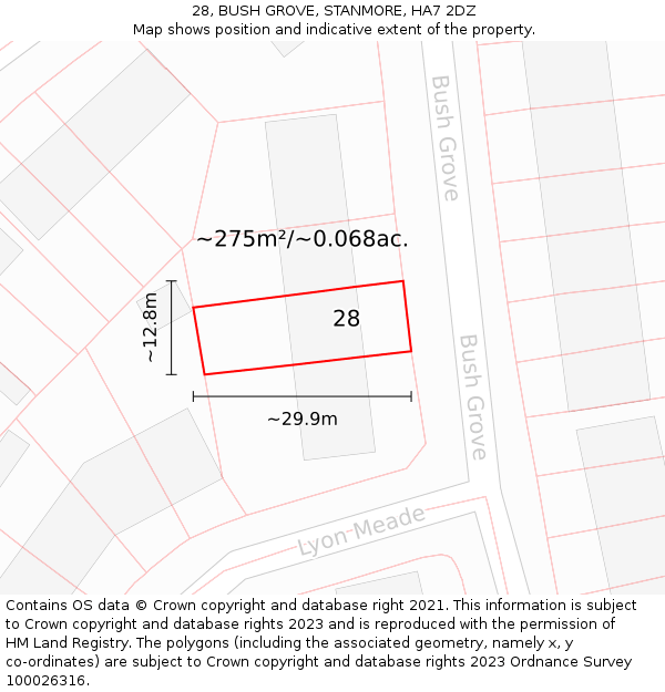 28, BUSH GROVE, STANMORE, HA7 2DZ: Plot and title map