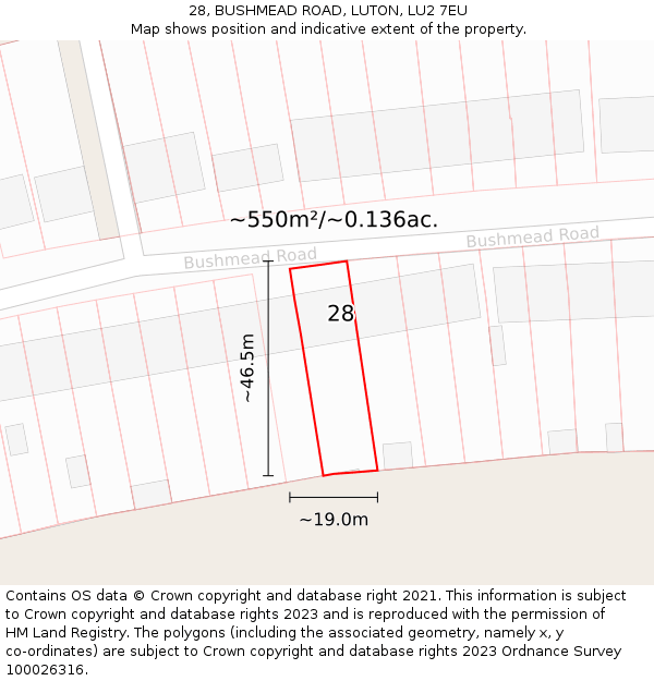 28, BUSHMEAD ROAD, LUTON, LU2 7EU: Plot and title map