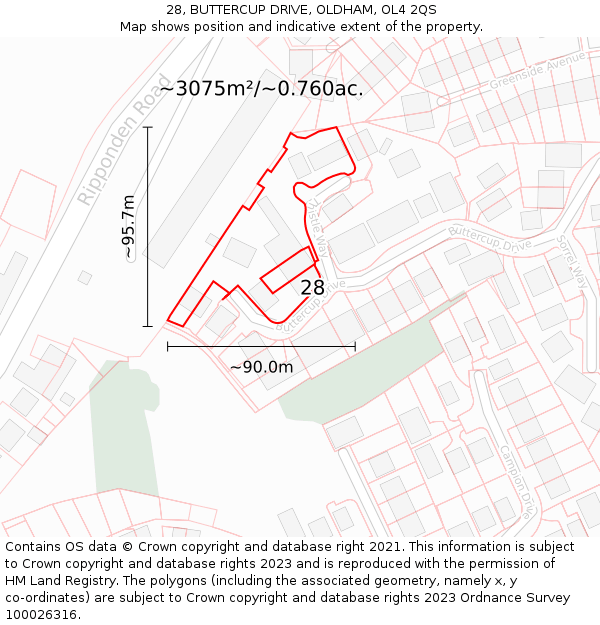 28, BUTTERCUP DRIVE, OLDHAM, OL4 2QS: Plot and title map