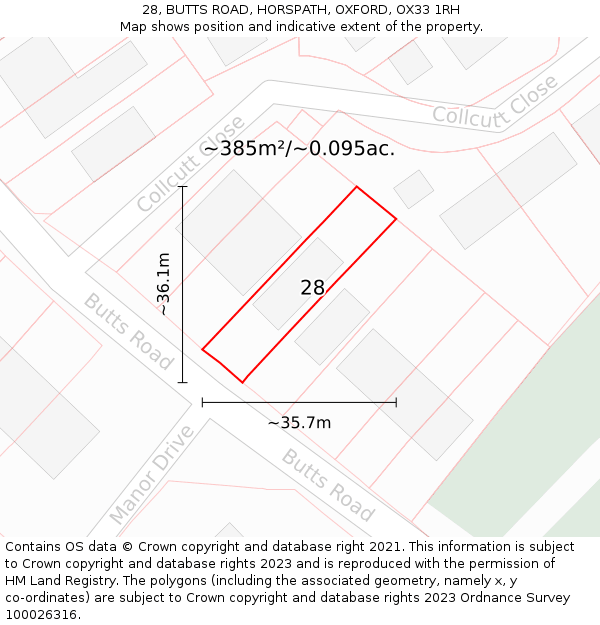 28, BUTTS ROAD, HORSPATH, OXFORD, OX33 1RH: Plot and title map