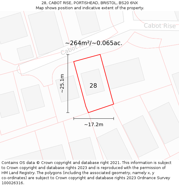 28, CABOT RISE, PORTISHEAD, BRISTOL, BS20 6NX: Plot and title map