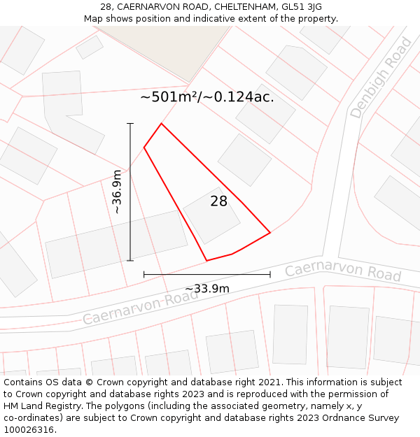 28, CAERNARVON ROAD, CHELTENHAM, GL51 3JG: Plot and title map