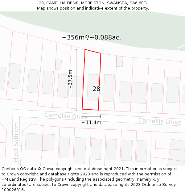 28, CAMELLIA DRIVE, MORRISTON, SWANSEA, SA6 6ED: Plot and title map