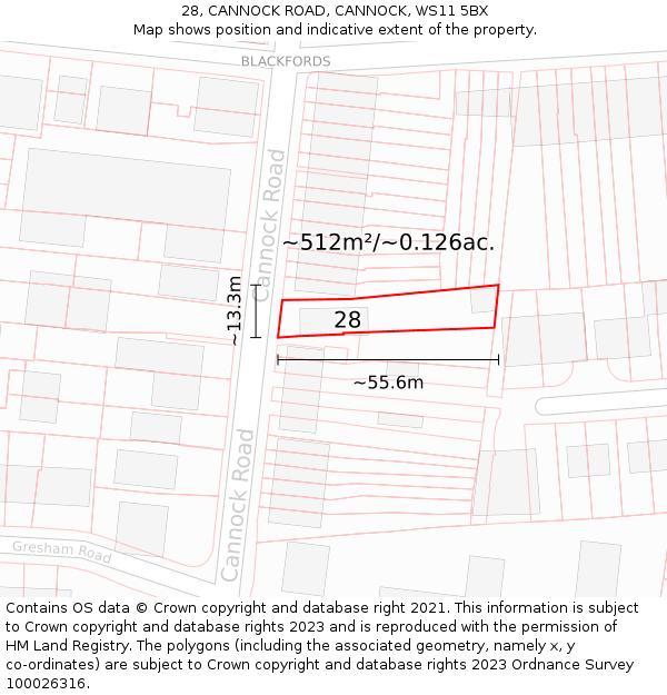 28, CANNOCK ROAD, CANNOCK, WS11 5BX: Plot and title map