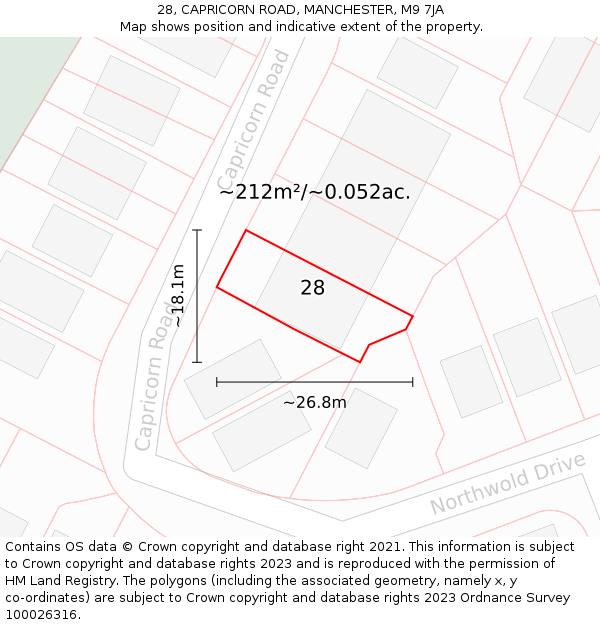 28, CAPRICORN ROAD, MANCHESTER, M9 7JA: Plot and title map