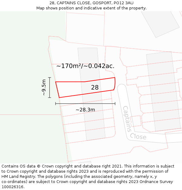 28, CAPTAINS CLOSE, GOSPORT, PO12 3AU: Plot and title map