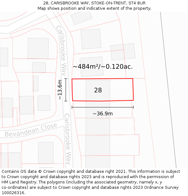 28, CARISBROOKE WAY, STOKE-ON-TRENT, ST4 8UR: Plot and title map