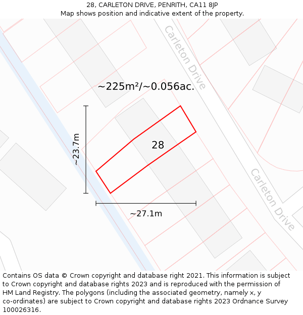 28, CARLETON DRIVE, PENRITH, CA11 8JP: Plot and title map