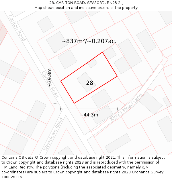 28, CARLTON ROAD, SEAFORD, BN25 2LJ: Plot and title map