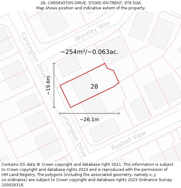 28, CARSINGTON DRIVE, STOKE-ON-TRENT, ST6 5GA: Plot and title map