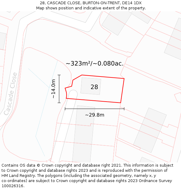 28, CASCADE CLOSE, BURTON-ON-TRENT, DE14 1DX: Plot and title map