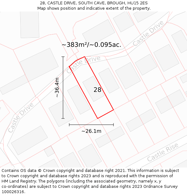 28, CASTLE DRIVE, SOUTH CAVE, BROUGH, HU15 2ES: Plot and title map