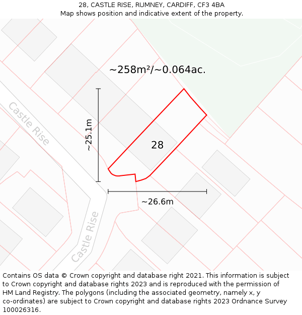 28, CASTLE RISE, RUMNEY, CARDIFF, CF3 4BA: Plot and title map