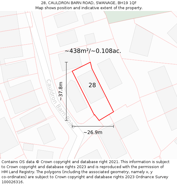 28, CAULDRON BARN ROAD, SWANAGE, BH19 1QF: Plot and title map