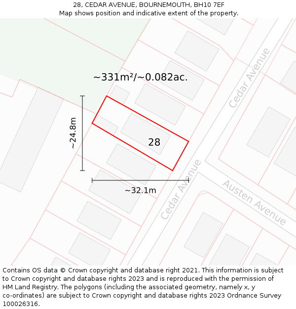 28, CEDAR AVENUE, BOURNEMOUTH, BH10 7EF: Plot and title map