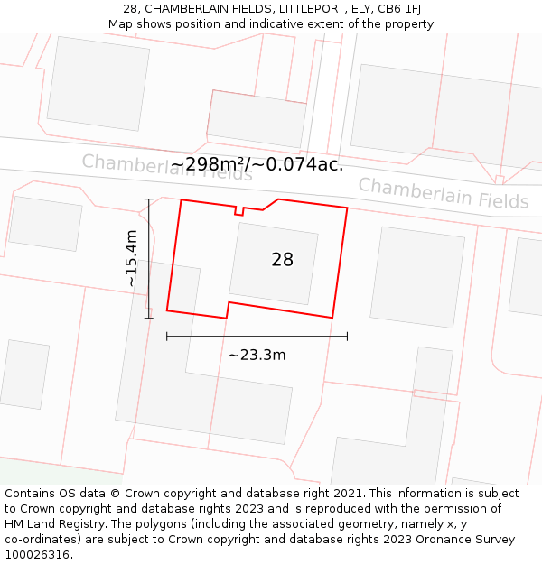 28, CHAMBERLAIN FIELDS, LITTLEPORT, ELY, CB6 1FJ: Plot and title map