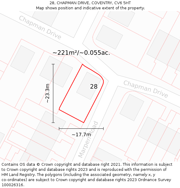 28, CHAPMAN DRIVE, COVENTRY, CV6 5HT: Plot and title map