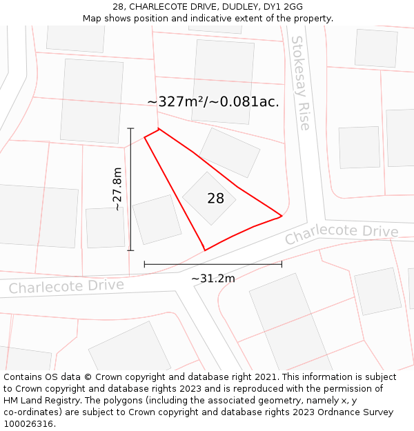 28, CHARLECOTE DRIVE, DUDLEY, DY1 2GG: Plot and title map