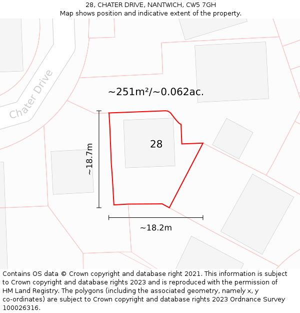 28, CHATER DRIVE, NANTWICH, CW5 7GH: Plot and title map