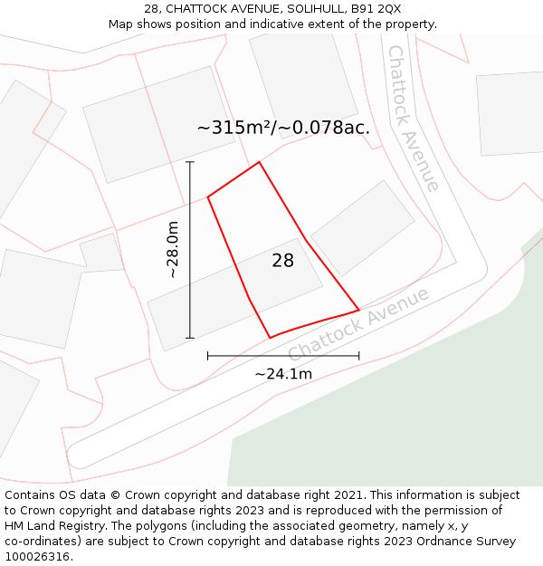 28, CHATTOCK AVENUE, SOLIHULL, B91 2QX: Plot and title map