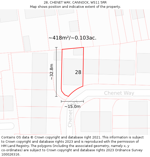 28, CHENET WAY, CANNOCK, WS11 5RR: Plot and title map