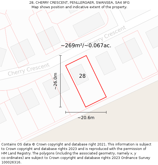 28, CHERRY CRESCENT, PENLLERGAER, SWANSEA, SA4 9FG: Plot and title map