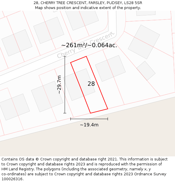 28, CHERRY TREE CRESCENT, FARSLEY, PUDSEY, LS28 5SR: Plot and title map