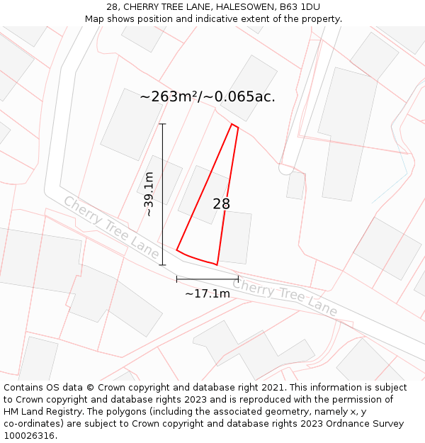 28, CHERRY TREE LANE, HALESOWEN, B63 1DU: Plot and title map