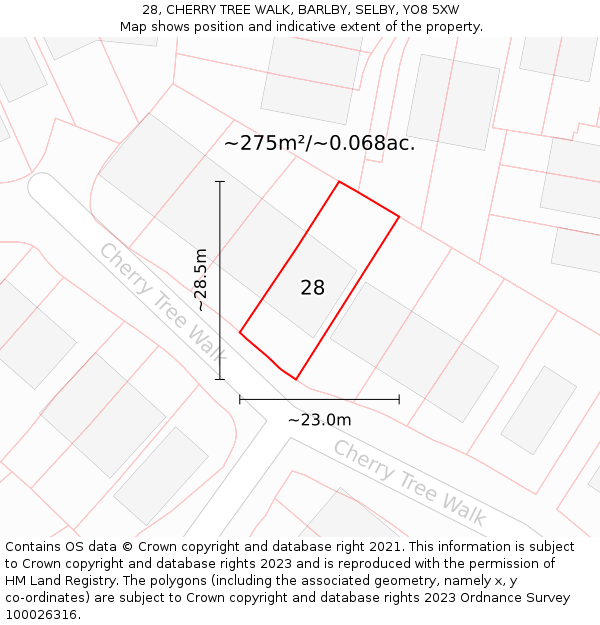 28, CHERRY TREE WALK, BARLBY, SELBY, YO8 5XW: Plot and title map