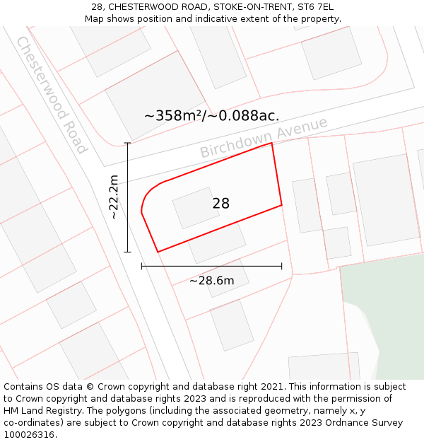 28, CHESTERWOOD ROAD, STOKE-ON-TRENT, ST6 7EL: Plot and title map