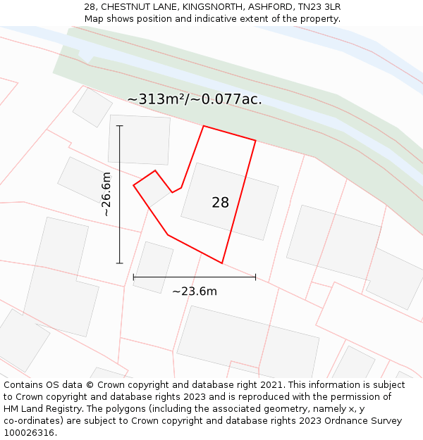 28, CHESTNUT LANE, KINGSNORTH, ASHFORD, TN23 3LR: Plot and title map