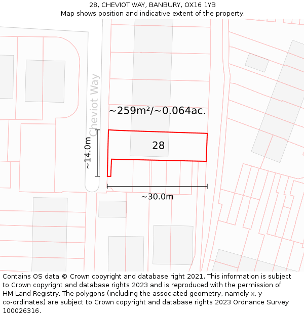 28, CHEVIOT WAY, BANBURY, OX16 1YB: Plot and title map