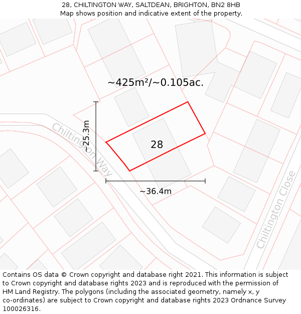 28, CHILTINGTON WAY, SALTDEAN, BRIGHTON, BN2 8HB: Plot and title map