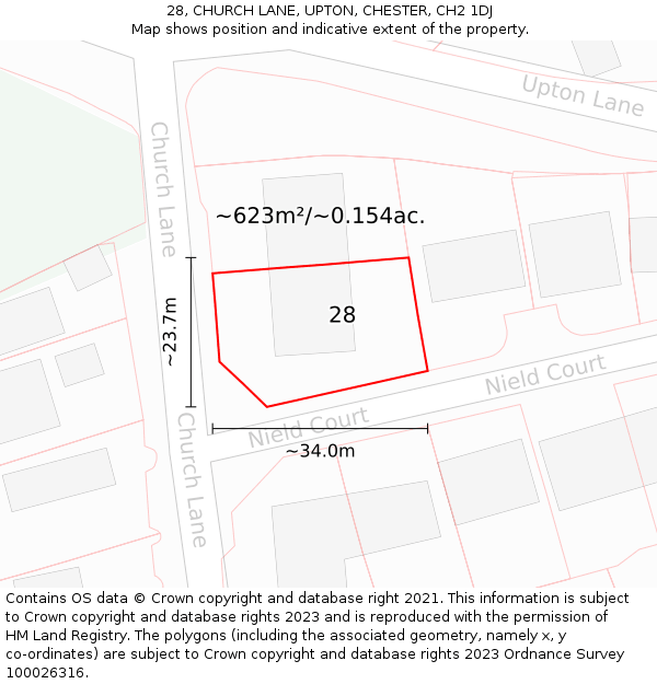 28, CHURCH LANE, UPTON, CHESTER, CH2 1DJ: Plot and title map