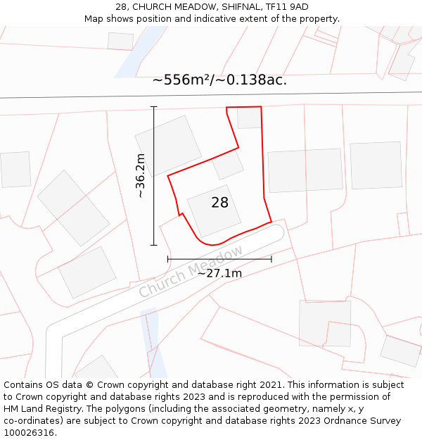 28, CHURCH MEADOW, SHIFNAL, TF11 9AD: Plot and title map