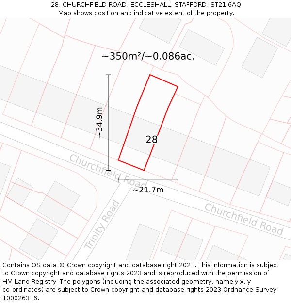 28, CHURCHFIELD ROAD, ECCLESHALL, STAFFORD, ST21 6AQ: Plot and title map