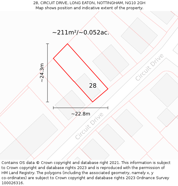 28, CIRCUIT DRIVE, LONG EATON, NOTTINGHAM, NG10 2GH: Plot and title map