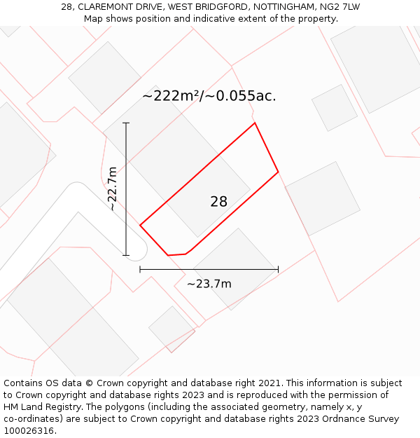 28, CLAREMONT DRIVE, WEST BRIDGFORD, NOTTINGHAM, NG2 7LW: Plot and title map