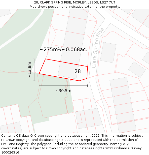 28, CLARK SPRING RISE, MORLEY, LEEDS, LS27 7UT: Plot and title map