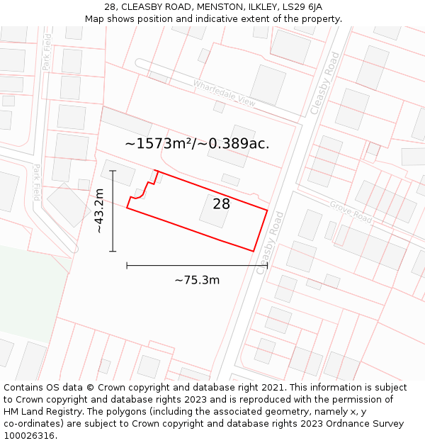 28, CLEASBY ROAD, MENSTON, ILKLEY, LS29 6JA: Plot and title map