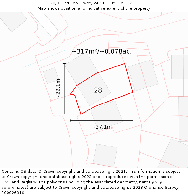 28, CLEVELAND WAY, WESTBURY, BA13 2GH: Plot and title map