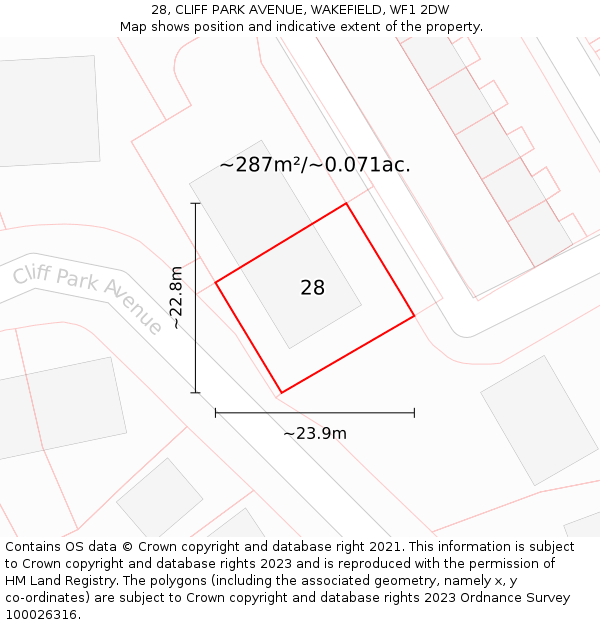 28, CLIFF PARK AVENUE, WAKEFIELD, WF1 2DW: Plot and title map