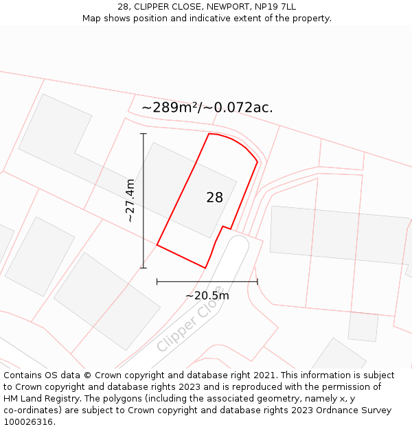 28, CLIPPER CLOSE, NEWPORT, NP19 7LL: Plot and title map