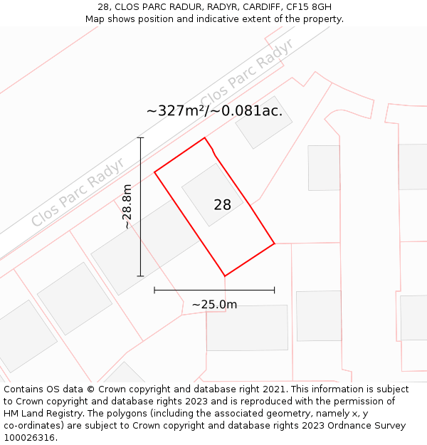 28, CLOS PARC RADUR, RADYR, CARDIFF, CF15 8GH: Plot and title map