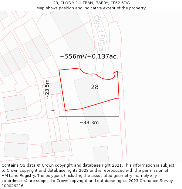 28, CLOS Y FULFRAN, BARRY, CF62 5DG: Plot and title map