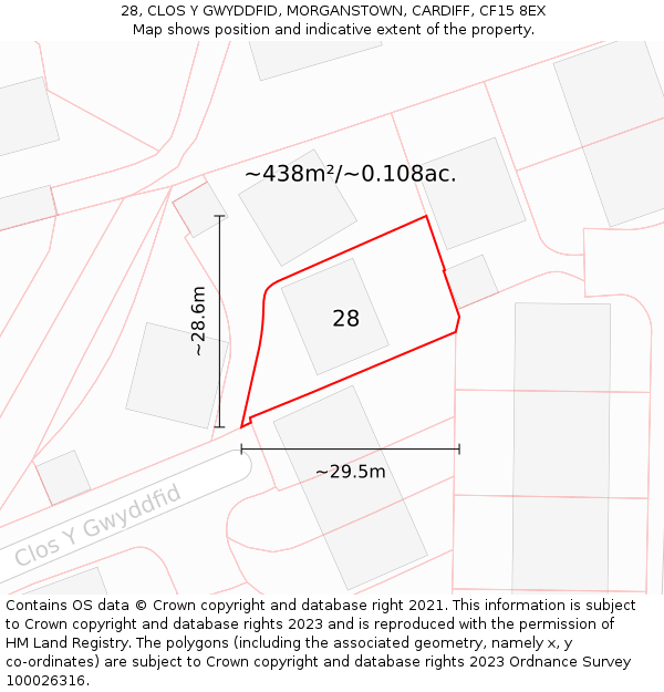 28, CLOS Y GWYDDFID, MORGANSTOWN, CARDIFF, CF15 8EX: Plot and title map