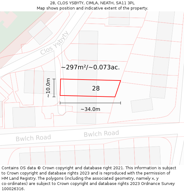 28, CLOS YSBYTY, CIMLA, NEATH, SA11 3PL: Plot and title map